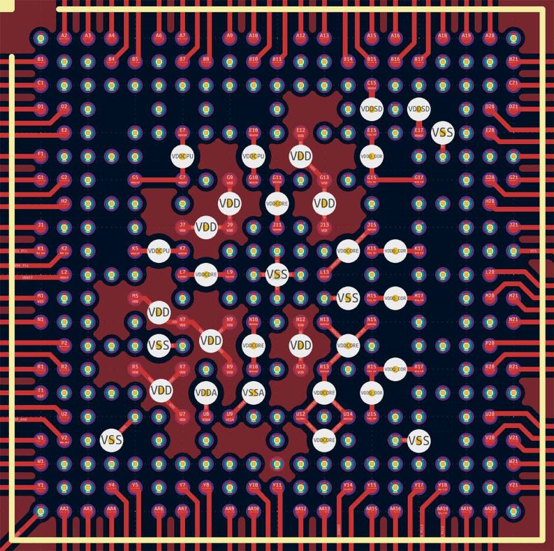 Layer-1 (Top) of a fully routed TGBGA320 part