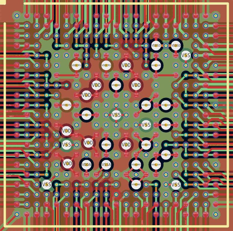 The fanout of the TGBGA320 0.5 mm pitch package from TI.
