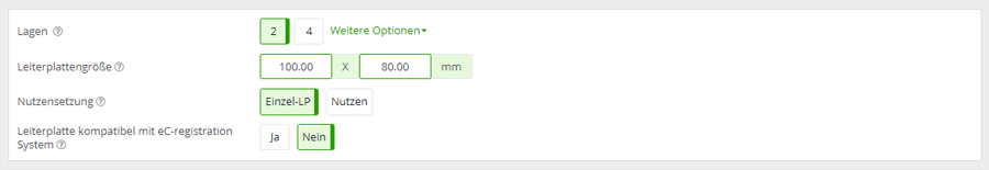 PCB-Konfigurator Grundparameter