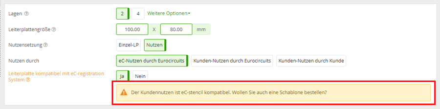 PCB-Konfigurator Keine Schablonen-Warnung