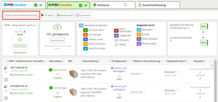 PCBA Visualizer Assembly Checker Schaltfläche