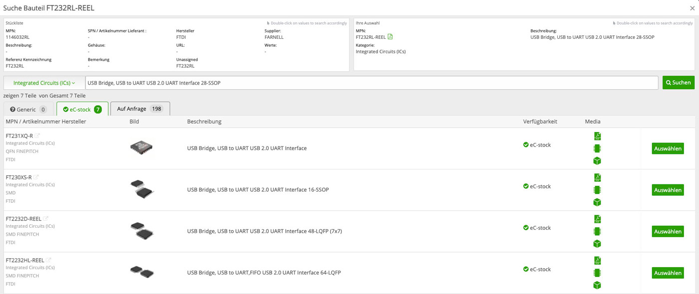 Teile reservieren Bearbeiten Sie Ihre Stückliste