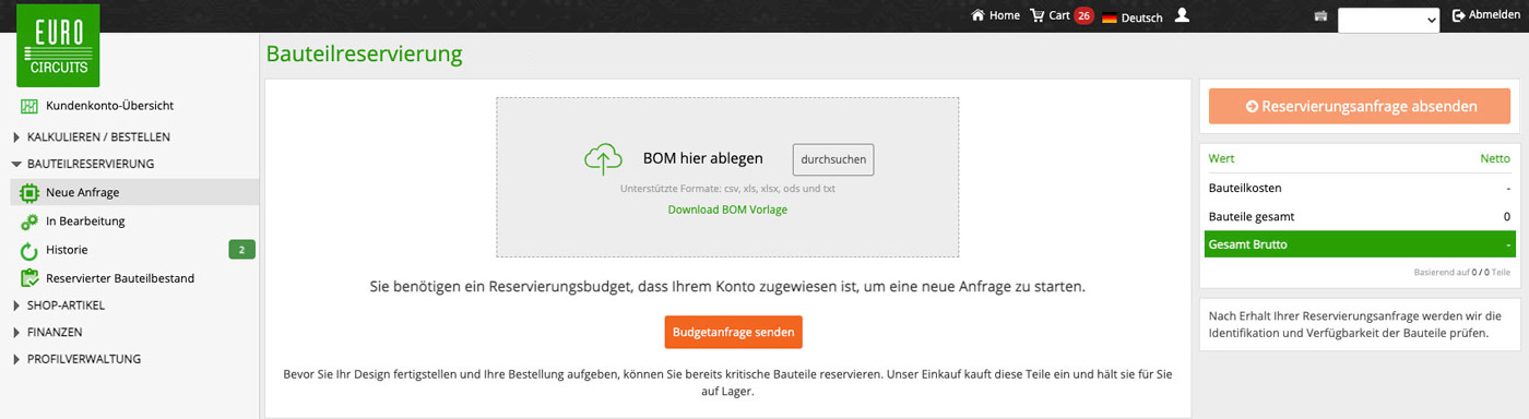 Teile-Reservierung Erstnutzung Update