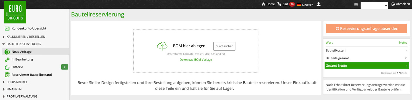 Teile reservieren Teile reservieren