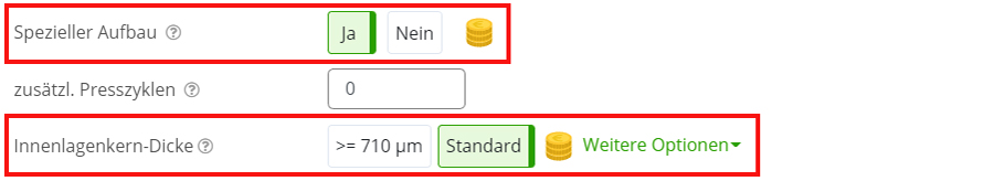 PCB-Konfigurator Materialien Abschnitt Spezialbau