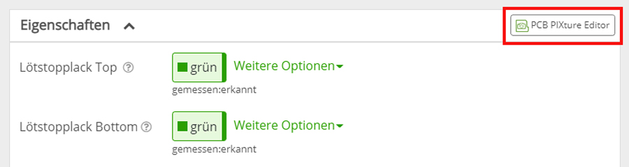 PCB Konfigurator Eigenschaften Pixture Editor Schaltfläche