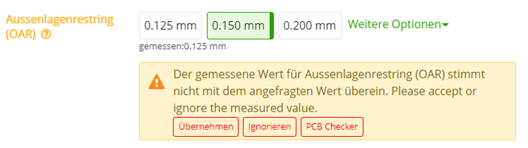 PCB Configurator Technology Section Fehlermeldung