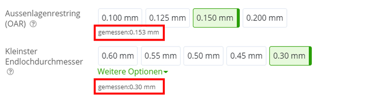 PCB Configurator Technologiebereich Messwert