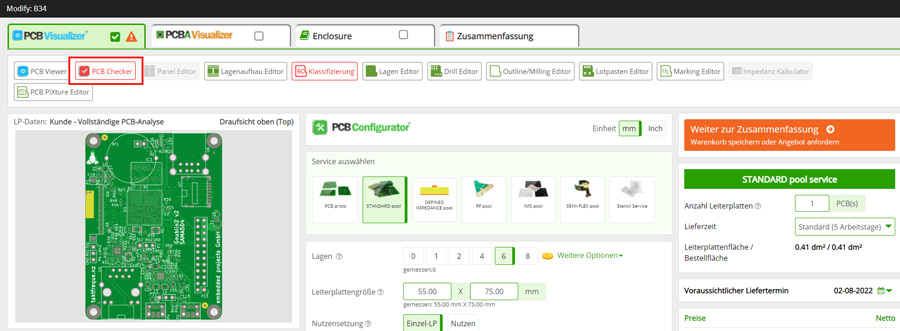 Registerkarte PCB Checker auswählen