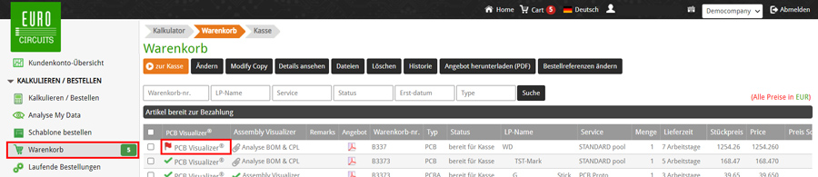 Einkaufskorb Job auswählen