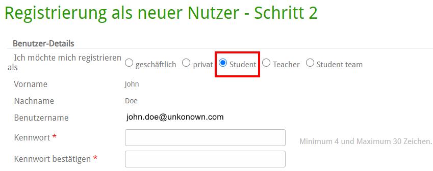 Student Registration Step 2