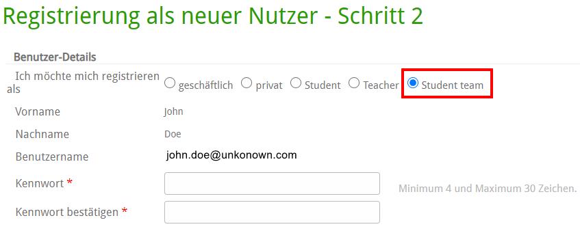Student Team Registration Step 2