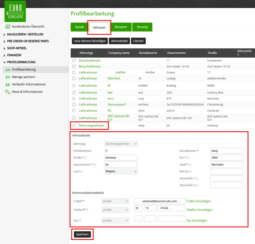 Angaben zur Rechnungsadresse