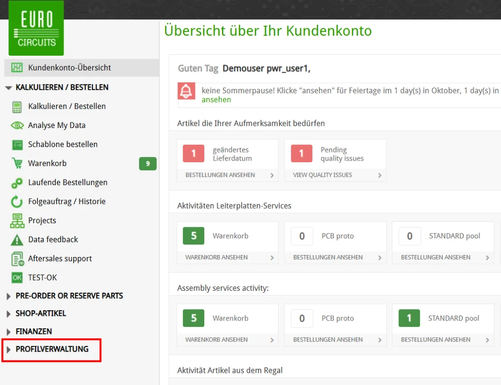 Wählen Sie Profil verwalten