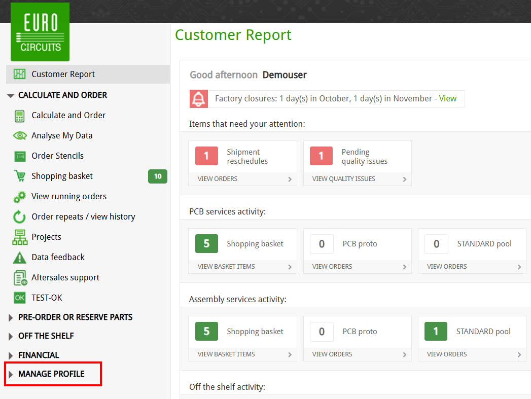 Select MANAGE PROFILE from menu