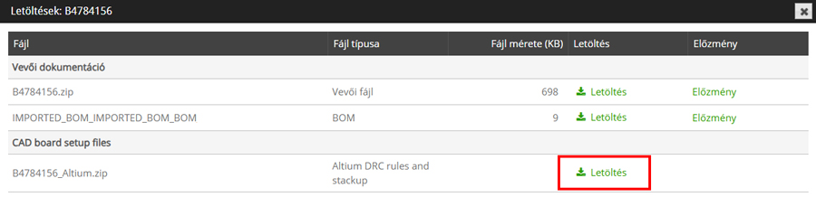 Letöltések felugró ablak