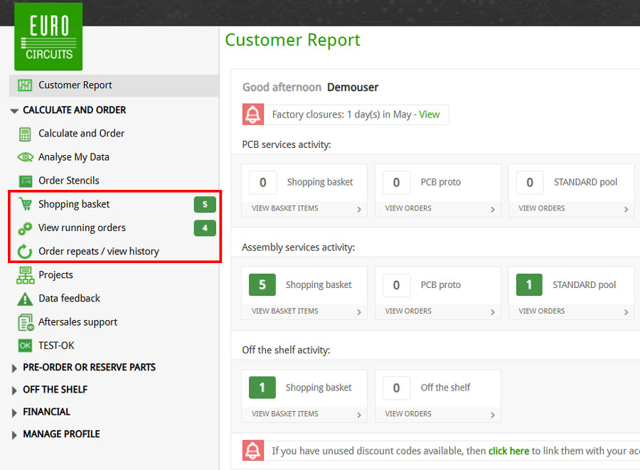 Select required sub-menu from Calculate and Order menu
